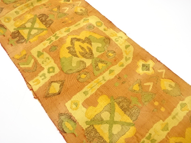 抽象草花模様織り出し　紬　名古屋帯